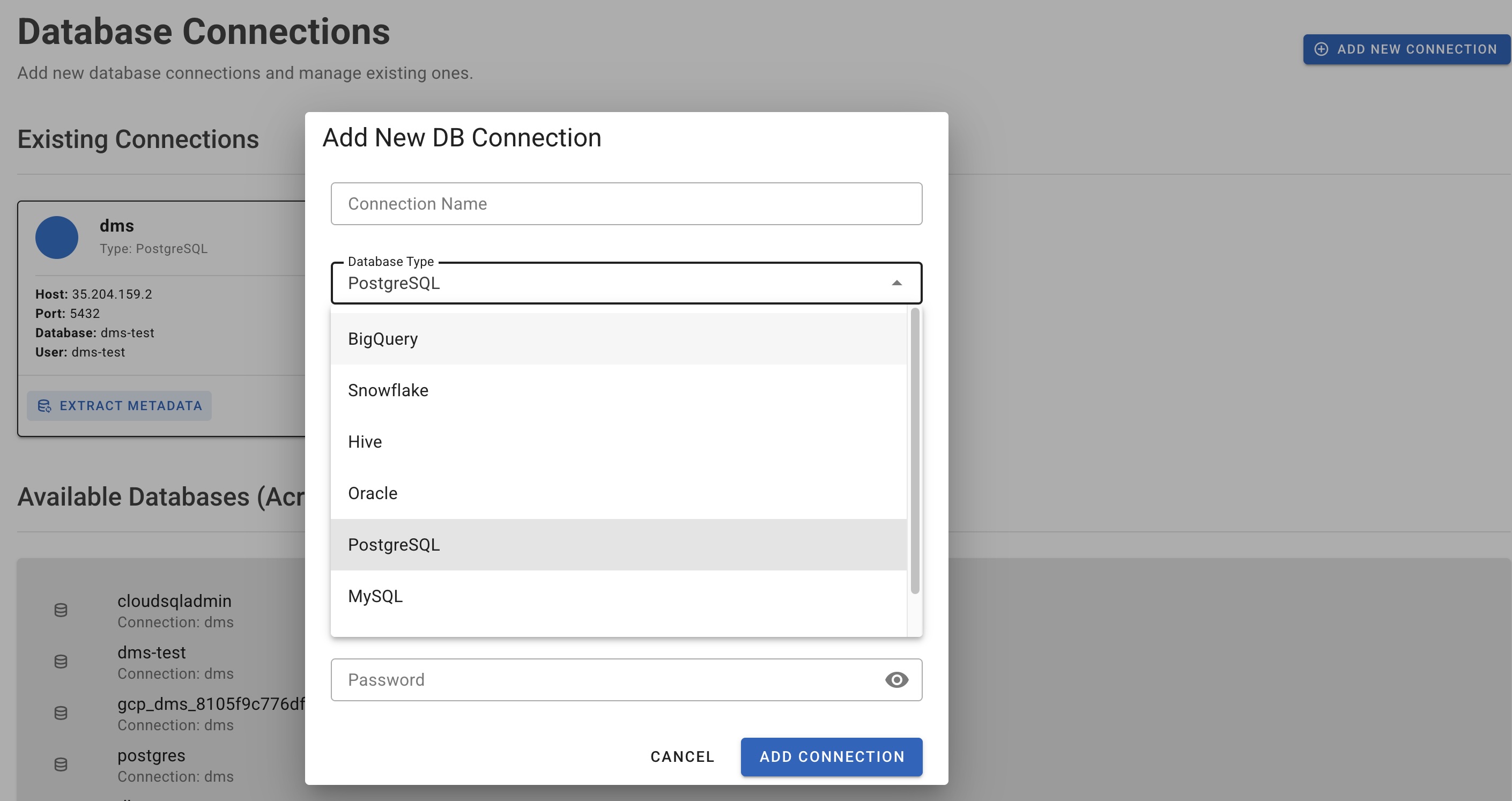 Database connection setup options